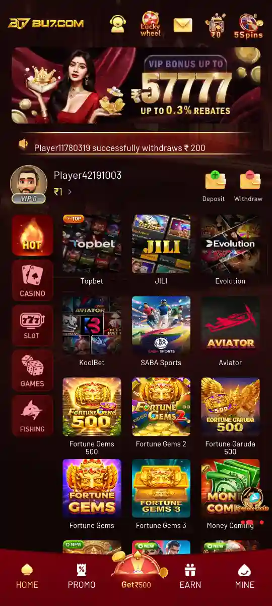 BU7 APK account and mobile gaming interface