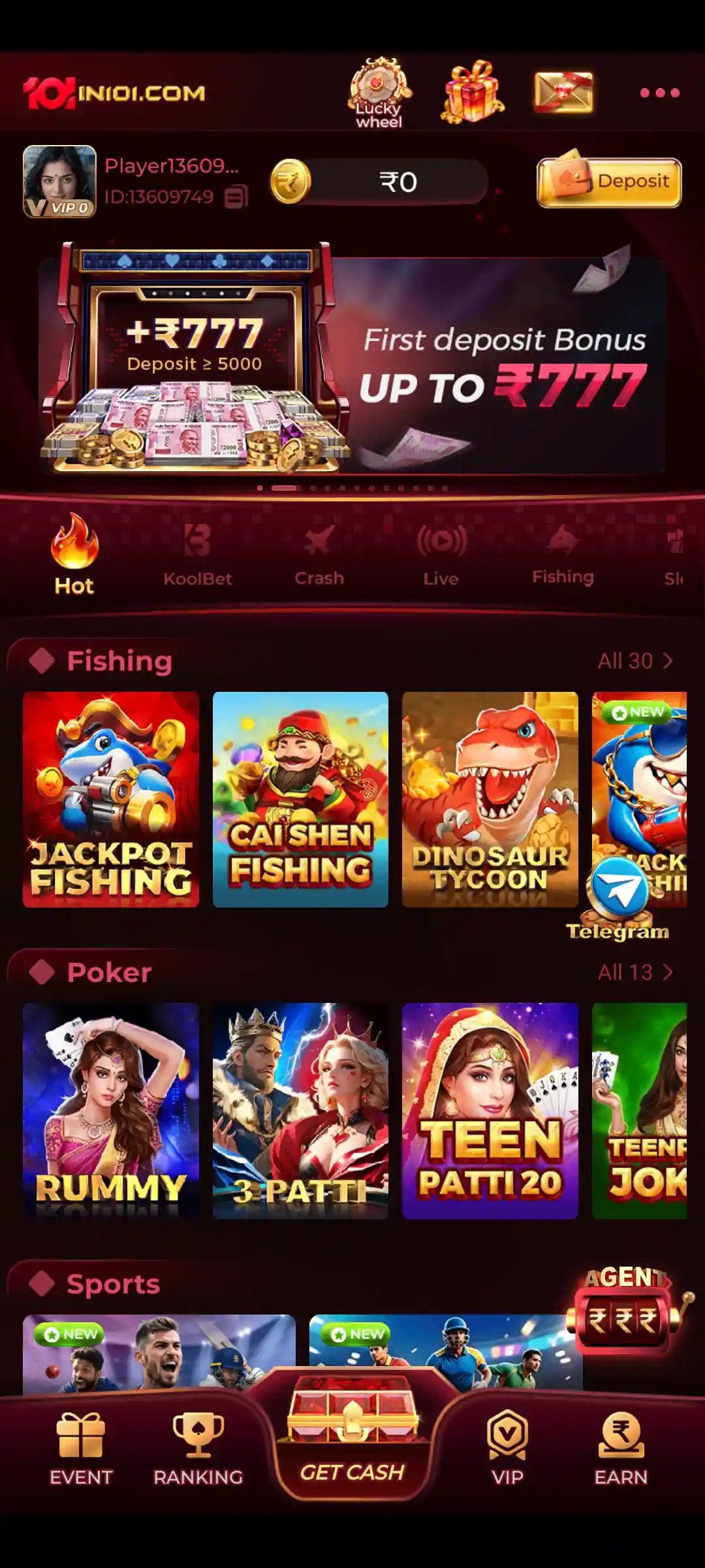 IN101 Game bonus rewards mobile interface