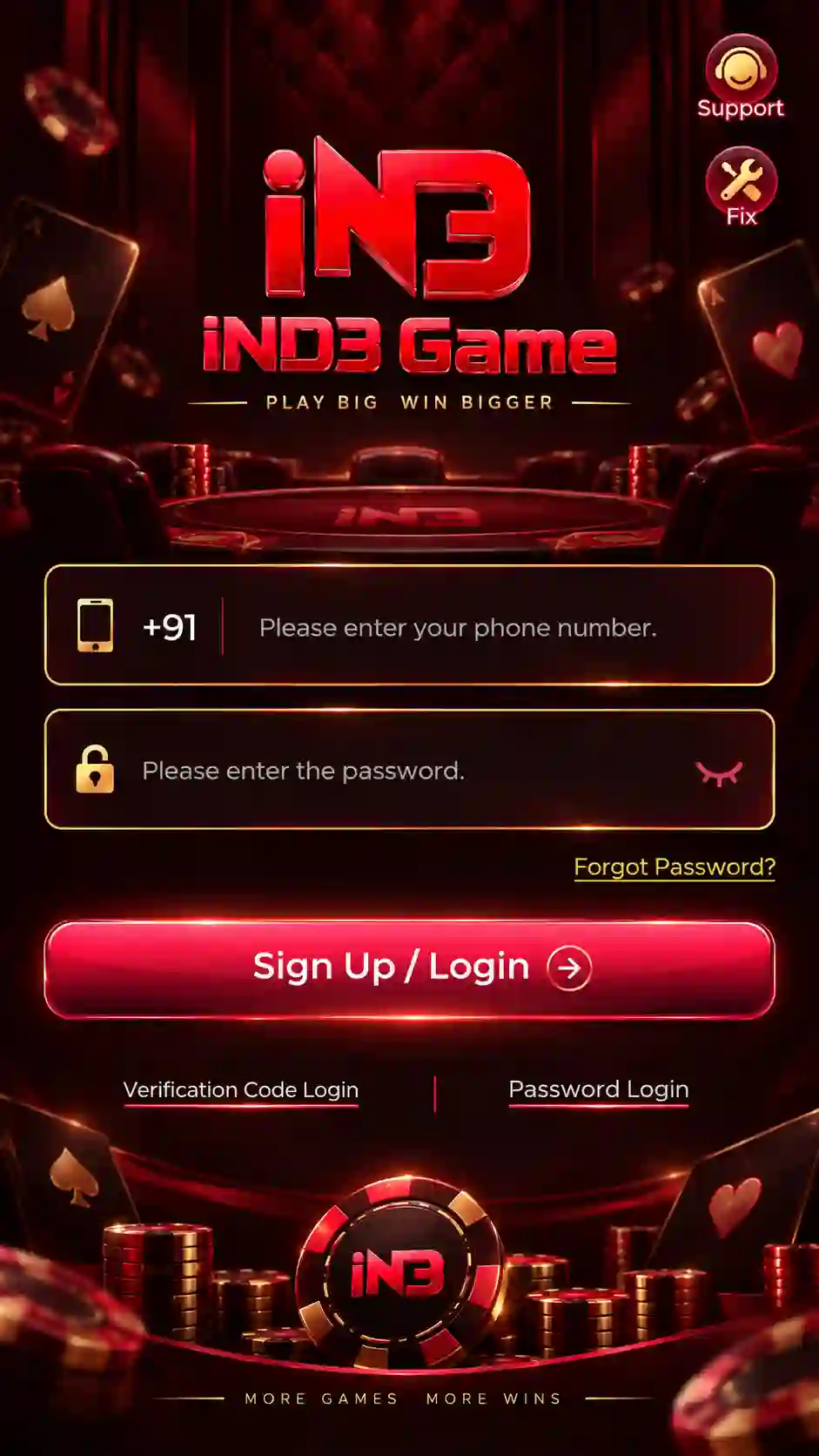 IND3 Login and account access screen